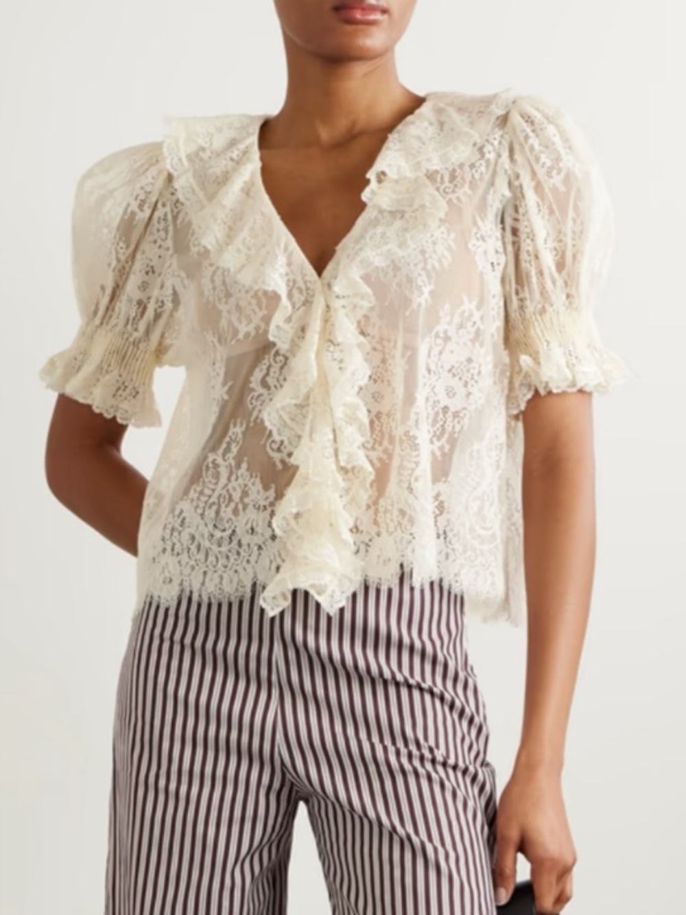 Doen Lace Henri Top in Sea Salt